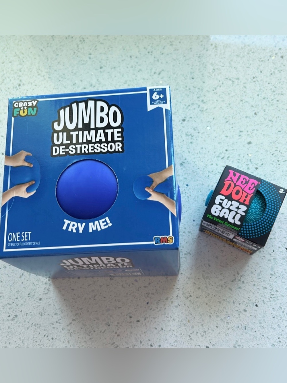 RMS Jumbo Ultimate De-Stressor Destresser Ball Blue & Needoh Fuzz Ball Blue